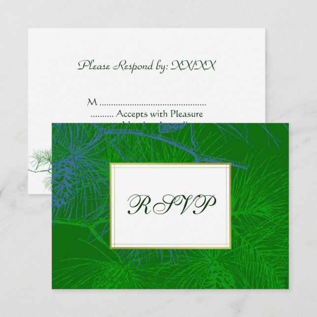 Cartes RSVP personnalisées Blue Green Pine (Devant / Derrière)
