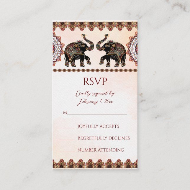 Cartes RSVP pour éléphants mariages indiens (Devant)