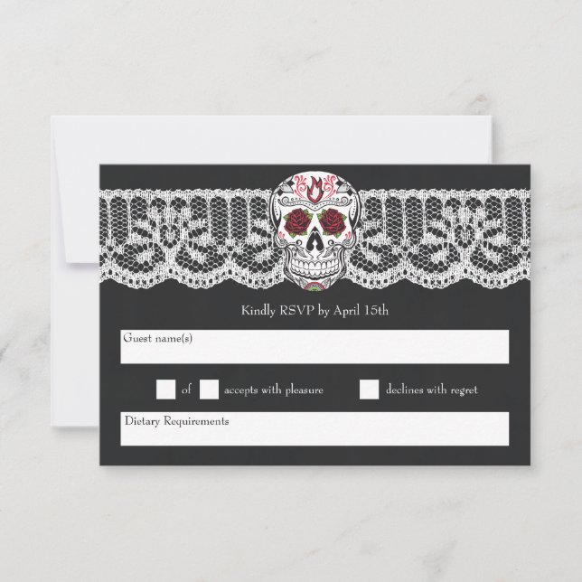 Cartes RSVP pour le crâne à sucre rouge et noir ro (Devant)