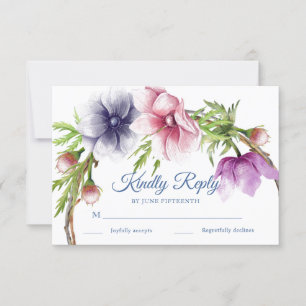 Cartes RSVP pour mariage à l'anémone aquarelle