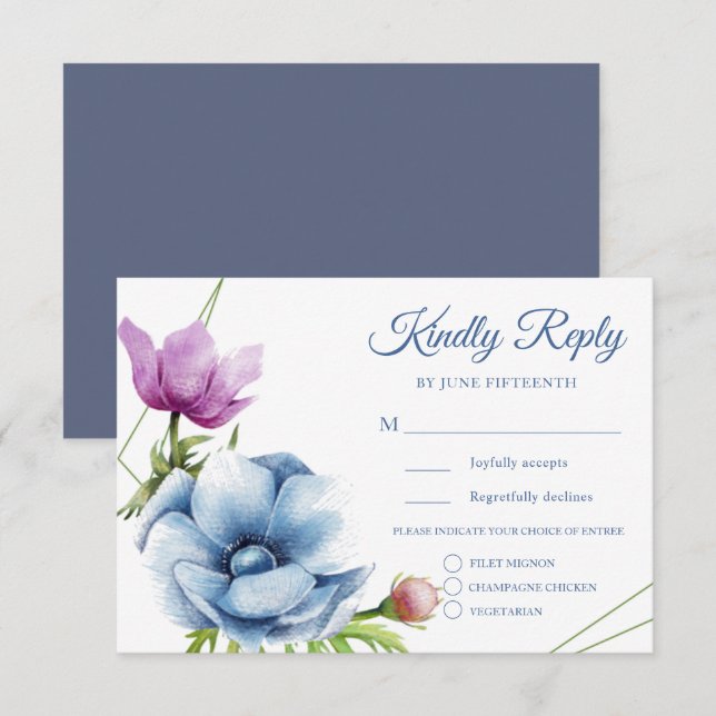 Cartes RSVP pour mariage à l'anémone aquarelle (Devant / Derrière)
