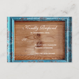 Cartes RSVP pour mariage en bois Turquoise rustiqu