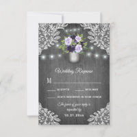 Cartes RSVP pour mariage en dentelle fleurie gris 