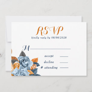 Cartes RSVP pour mariage floral bleu et tourbe rou