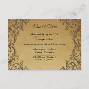 Cartes RSVP pour mariage or antique baroque