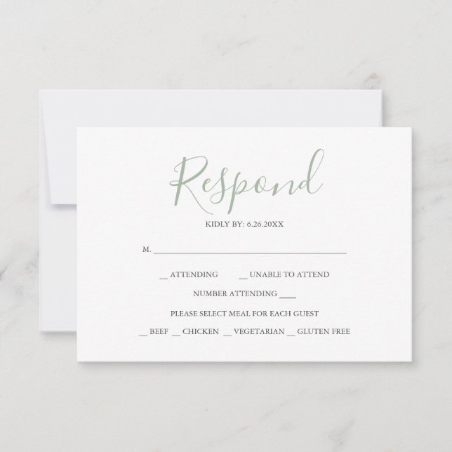Cartes RSVP Pour Mariage Sage Green (Devant)