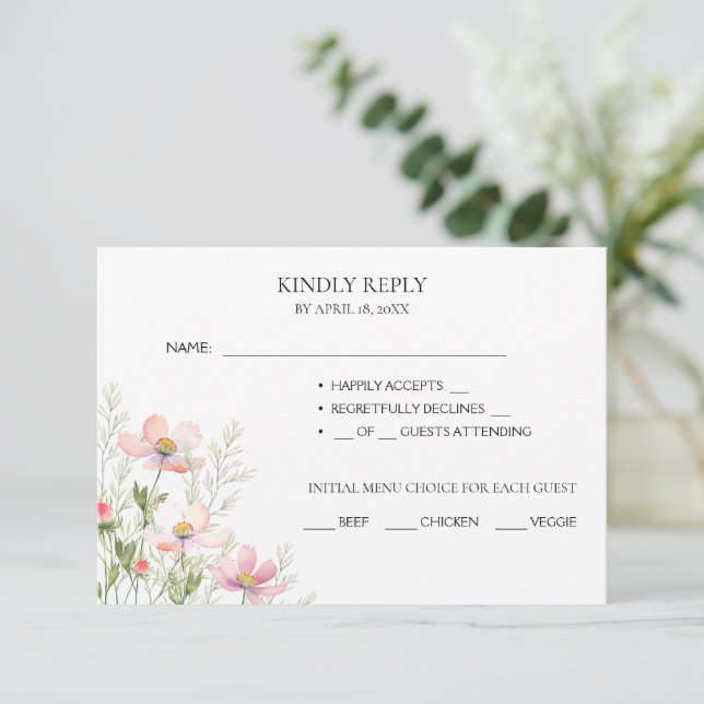 Cartes RSVP pour un mariage fleur sauvage. (Debout devant)