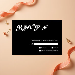 Cartes RSVP Retro Moderne Soigné Noir Mariage