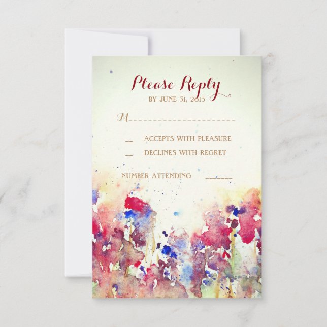 Cartes RSVP romantiques de mariage aquarelle (Devant)