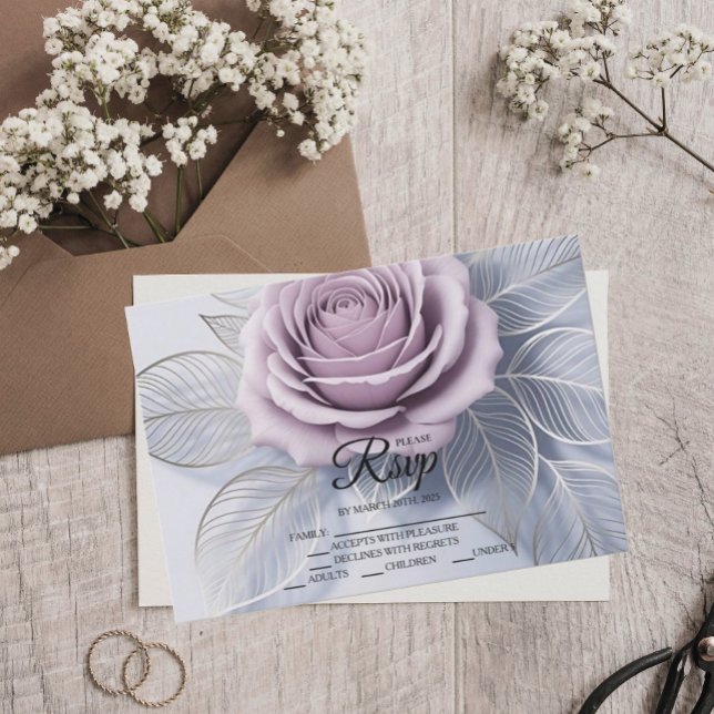 Cartes RSVP Rose de mariage élégant Lavender (Créateur téléchargé)