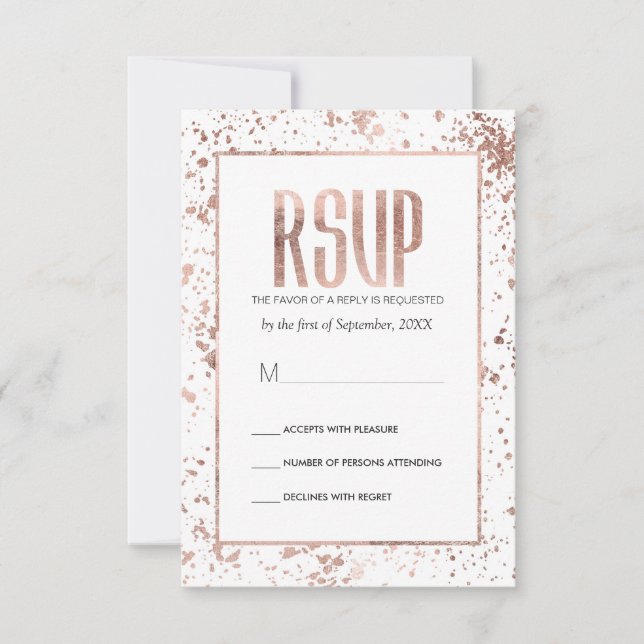 Cartes RSVP roses pour peinture or (Devant)