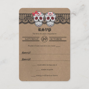 Cartes RSVP Rustic Kraft & Lace Sugar Skull Weddin