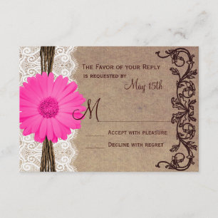 Cartes RSVP Rustic Rose Gerber Daisy Lace Wedding