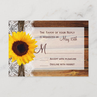 Cartes RSVP Rustique Tournesol Grange Dentelle en 