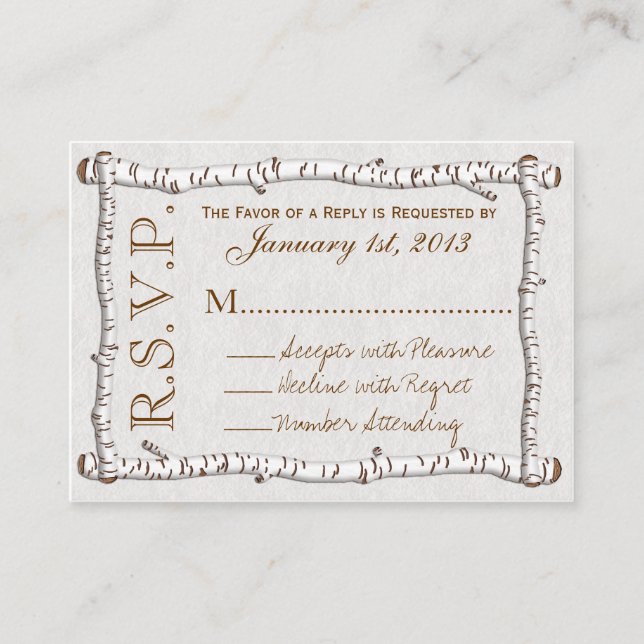 Cartes RSVP Rustiques Birch Woods (pk 100) (Devant)