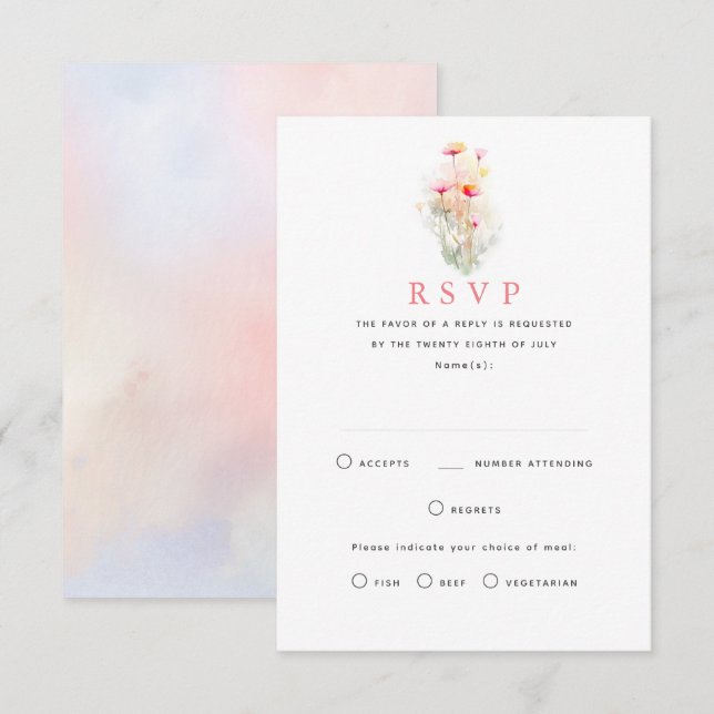 Cartes RSVP Soft Pastel Fleurs sauvages de mariage (Devant / Derrière)