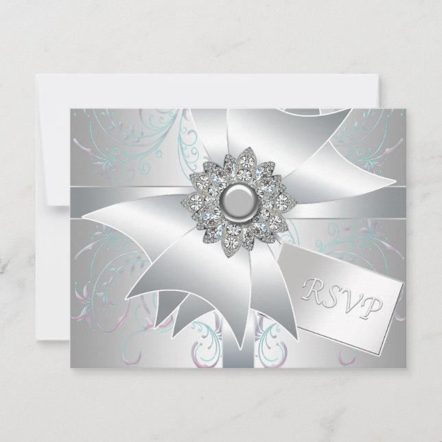 Cartes RSVP turquoises en perle rose (Devant)