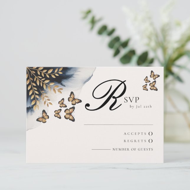 Cartes RSVP Vagues d'hiver aux ailes dorées (Debout devant)