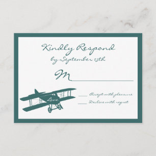 Cartes RSVP vintage Biplane Aviator Blue Wedding