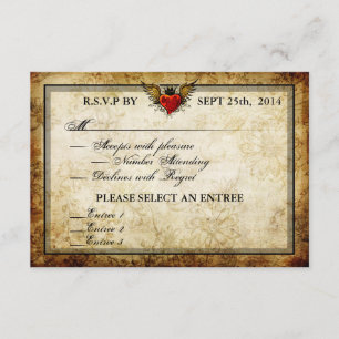 Cartes RSVP vintages pour coeur ailé de tatouage u
