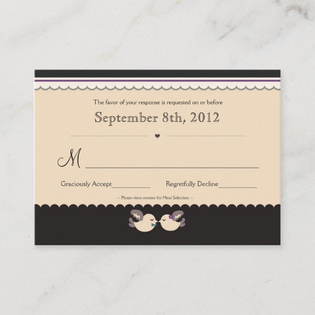 Cartes RSVP Violet & Inséparables Turquoises (Devant)