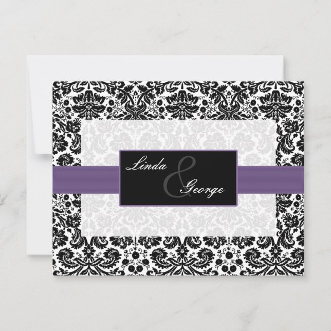 cartes rsvp violet, noir et blanc (Devant)