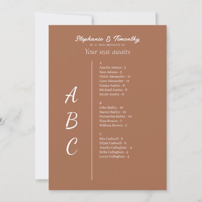 Cartes simples de Mariage Alphabétique (Devant)