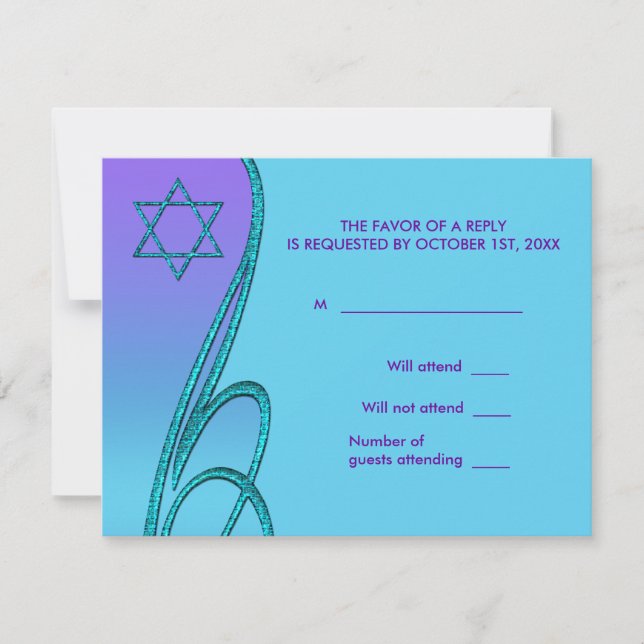 Cartes Star David RSVP Turquoise violet (Devant)