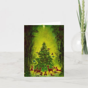 Cartes Vintage Noël 1950 Rassemblement de la faune