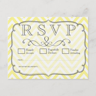 Cartes vintages de mariage Chevron jaune et blanc 
