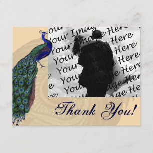 Cartes vintages de Merci de photo de paon