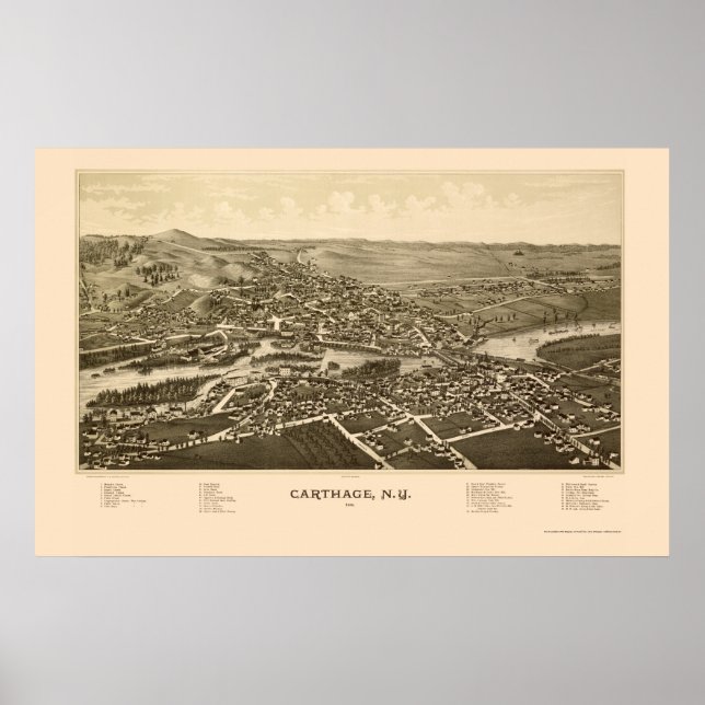 Carthage, NY Panoramic Map - 1888 Poster (Front)