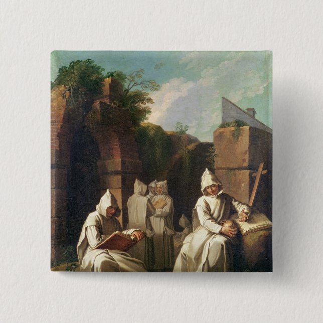 Carthusian Monks in Meditation 2 Inch Square Button (Front)