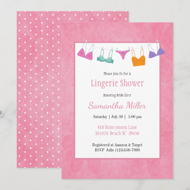Carton à linge invitations de douche de lingerie (Devant / Derrière)