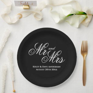 Carton Assiettes de fête de mariage de luxe tout en noir 