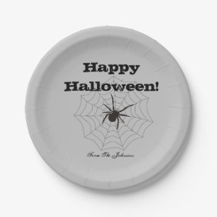 Carton Assiettes de fête d'Halloween en papier gris araig