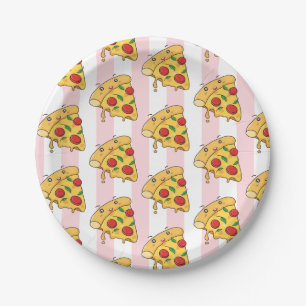 Carton Assiettes en papier, fromage à pizza rayé rose et