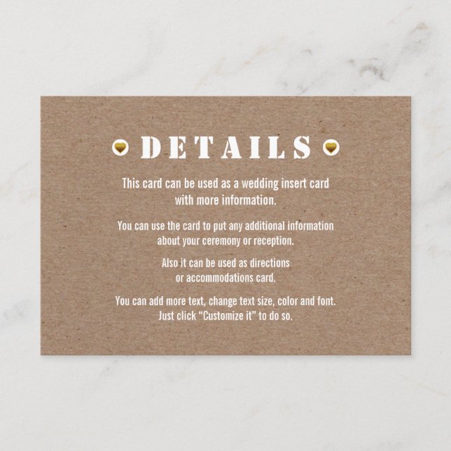 Carton coeur or détails mariage insérer carte (Devant)