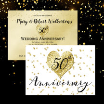 Carton Confetti Or - Invitation 50e Anniversaire d