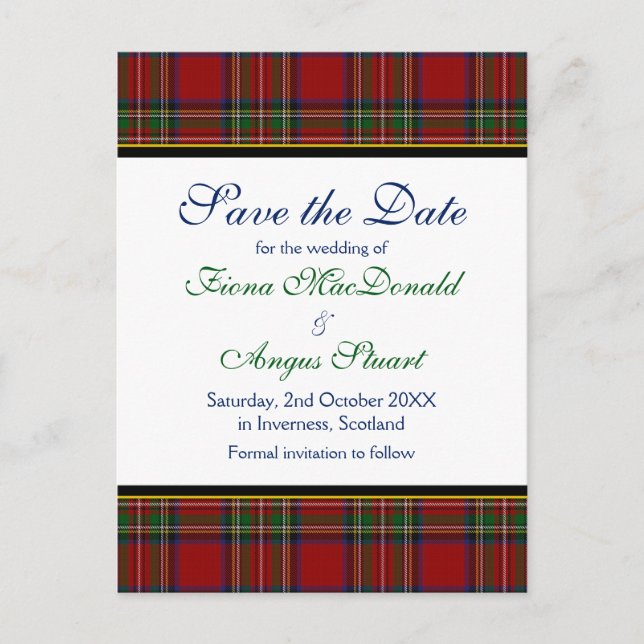 Carton de Faire-part de Mariage Tartan Royal Stewa (Devant)