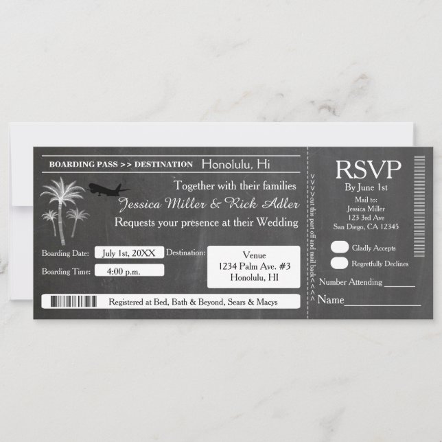 Carton de mariage Destination Billet Invitation RS (Devant)
