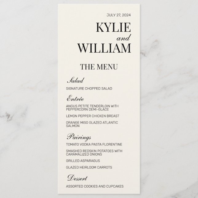 Carton de menu de mariage élégant (Devant)