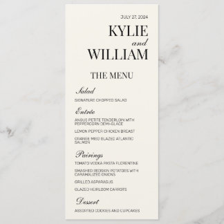 Carton de menu de mariage élégant