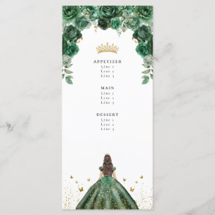 Carton de Menu Faux Feuille Emerald Quinceañera Fl
