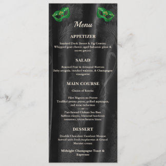 Carton de Menu Vert Émeraude Mascarade Noir Damass