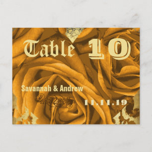 Carton de numéro de table Cœurs d'or Roses et Papi