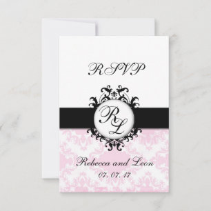 Carton de réponse de mariage en soie damassée rose