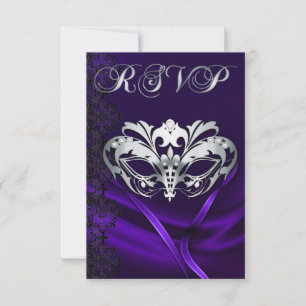 Carton de réponse Invitation Mascarade Argent Bijo