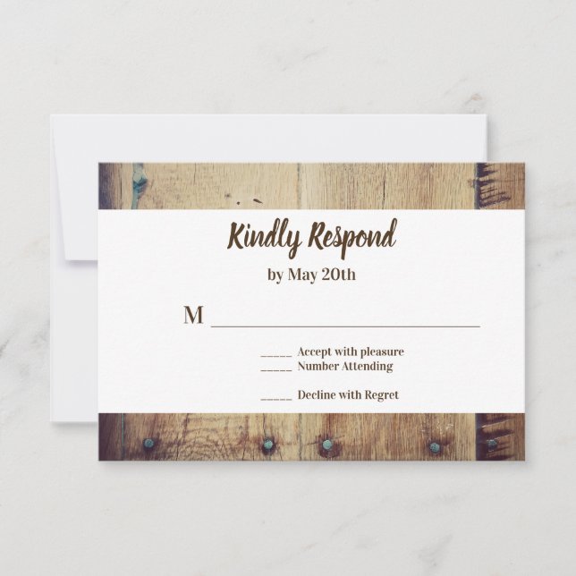 Carton de réponse pour mariage Rustic Wood You and (Devant)
