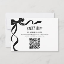 Carton de réponse QR code pour mariage à nœud noir